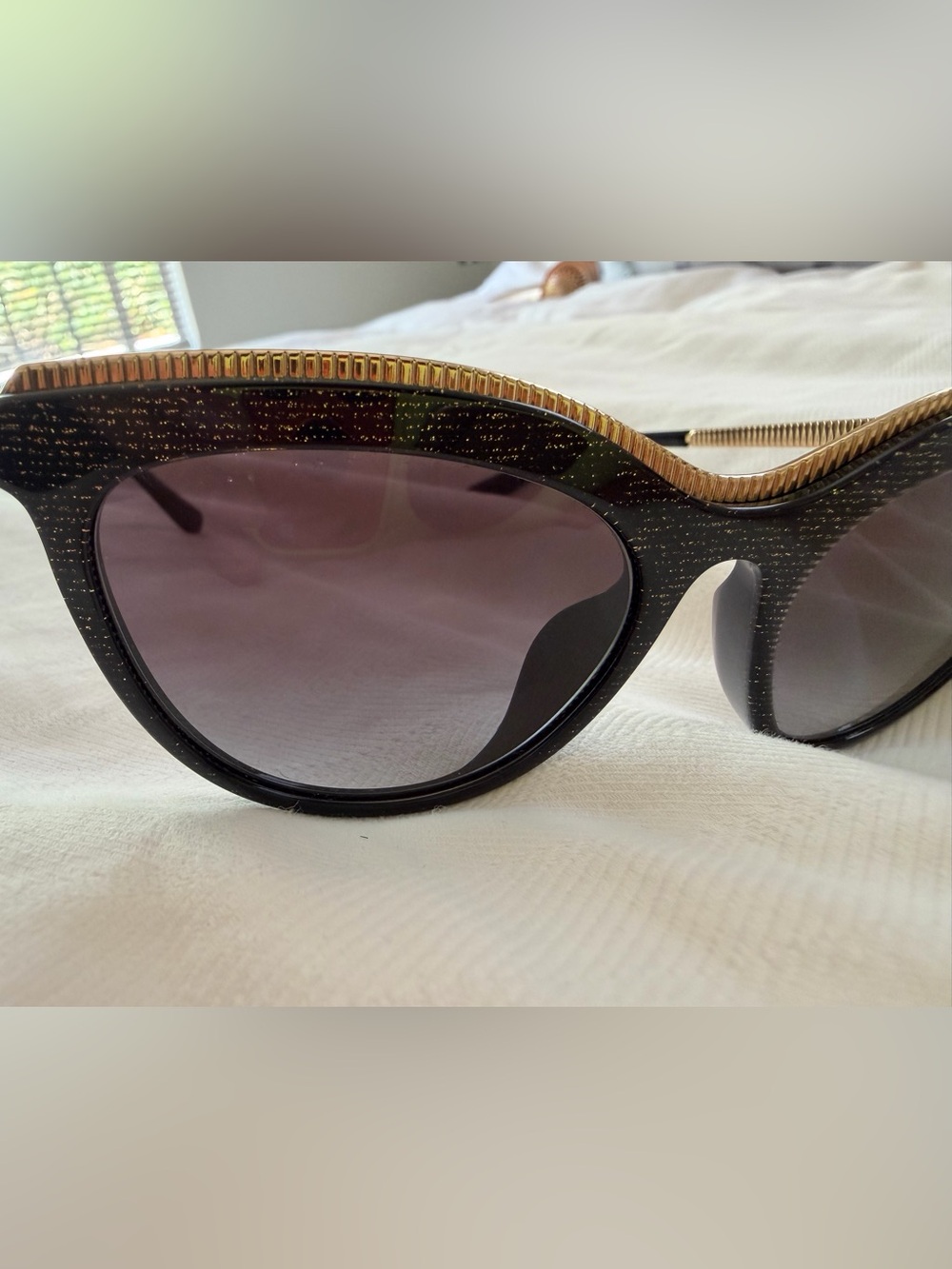 Women's Dolce & Gabbana Black Cat-Eye Sunglasses with Gold Accent - Picture 1 of 7